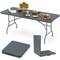 6 Feet Wood Grain HDPE Folding Table with Safety Lock and Metal Legs Perfect for Outdoor Use